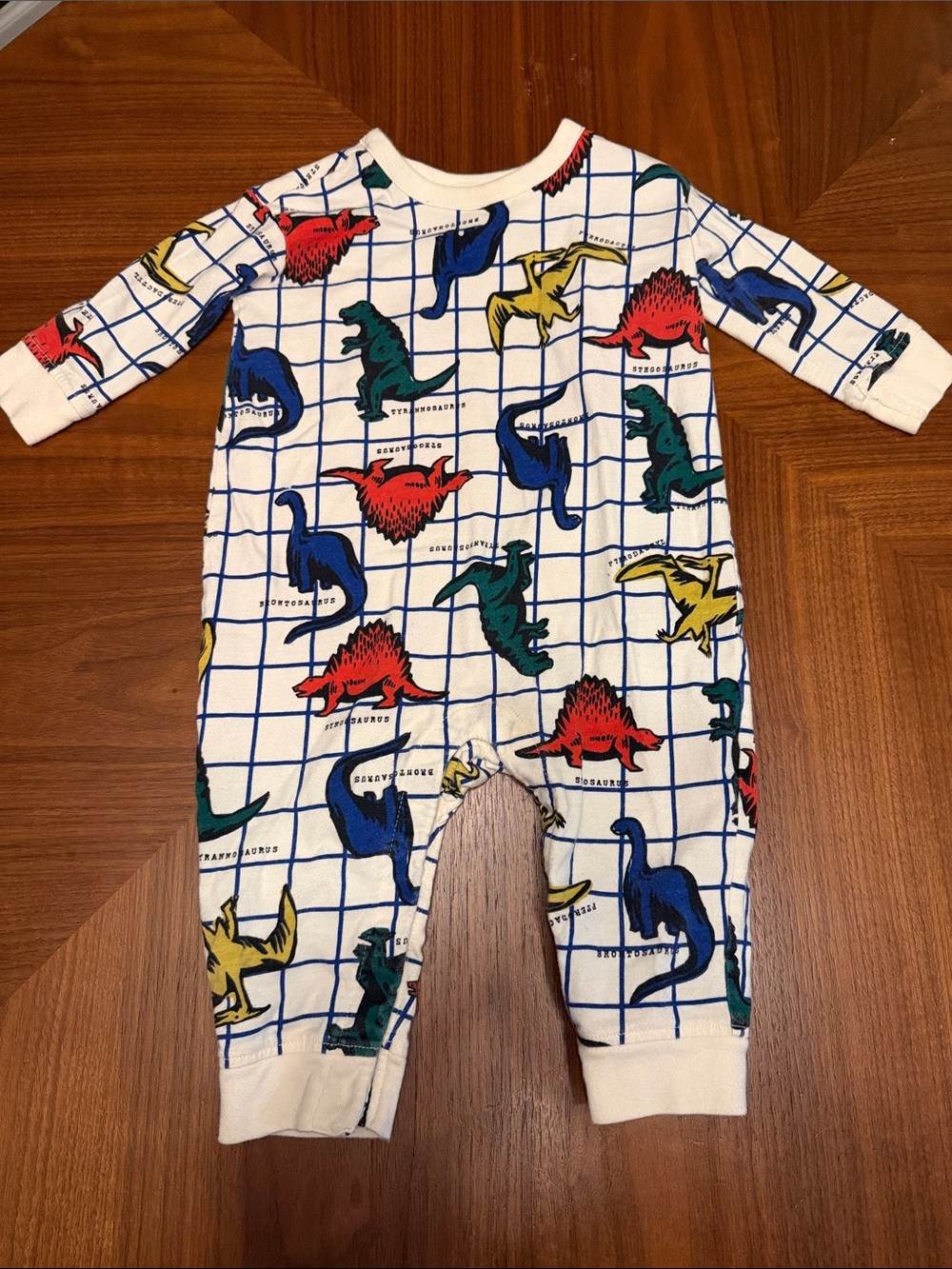 Hanna Anderson Kids White Grid Dino One-Piece